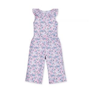 Hope & Henry Girls' Sleeveless Round Collar Button Front Floral Jumpsuit size 6